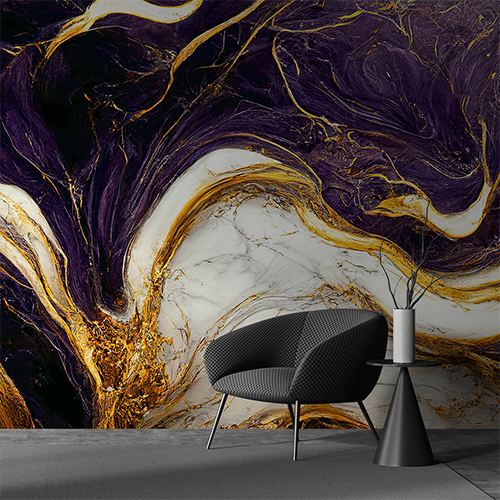 Adesivo Papel de Parede - Mármore Roxo, Branco e Dourado